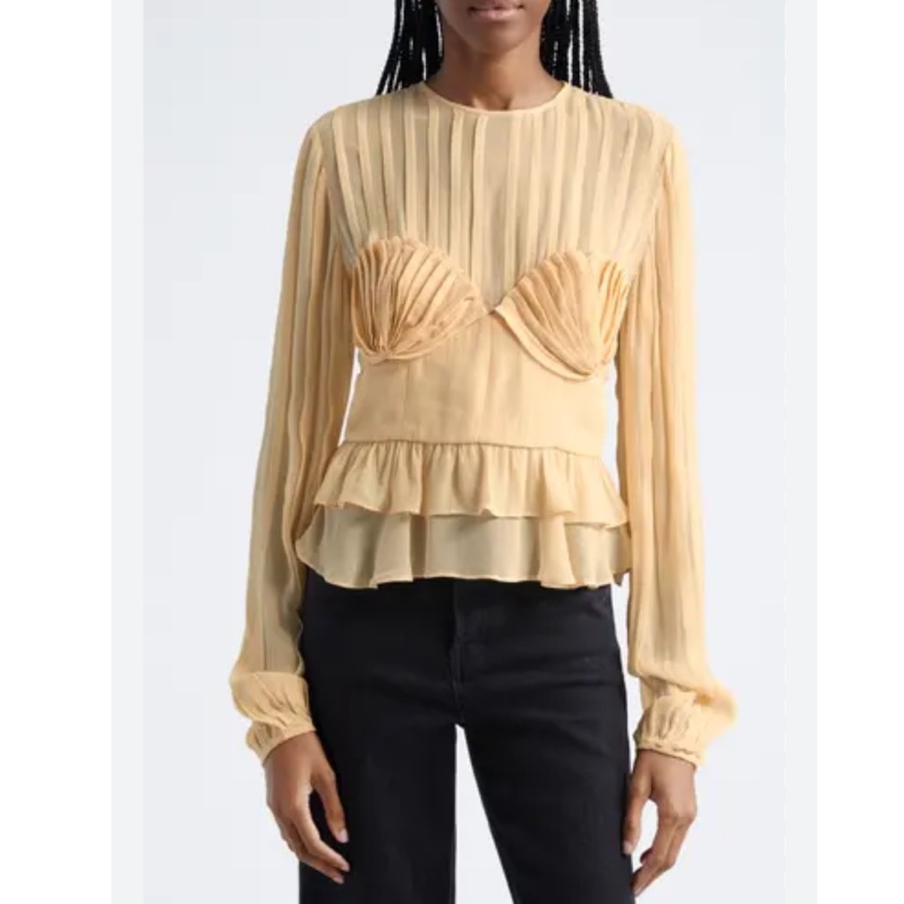 FARM Rio Beige Pleated Bust Blouse SZ M